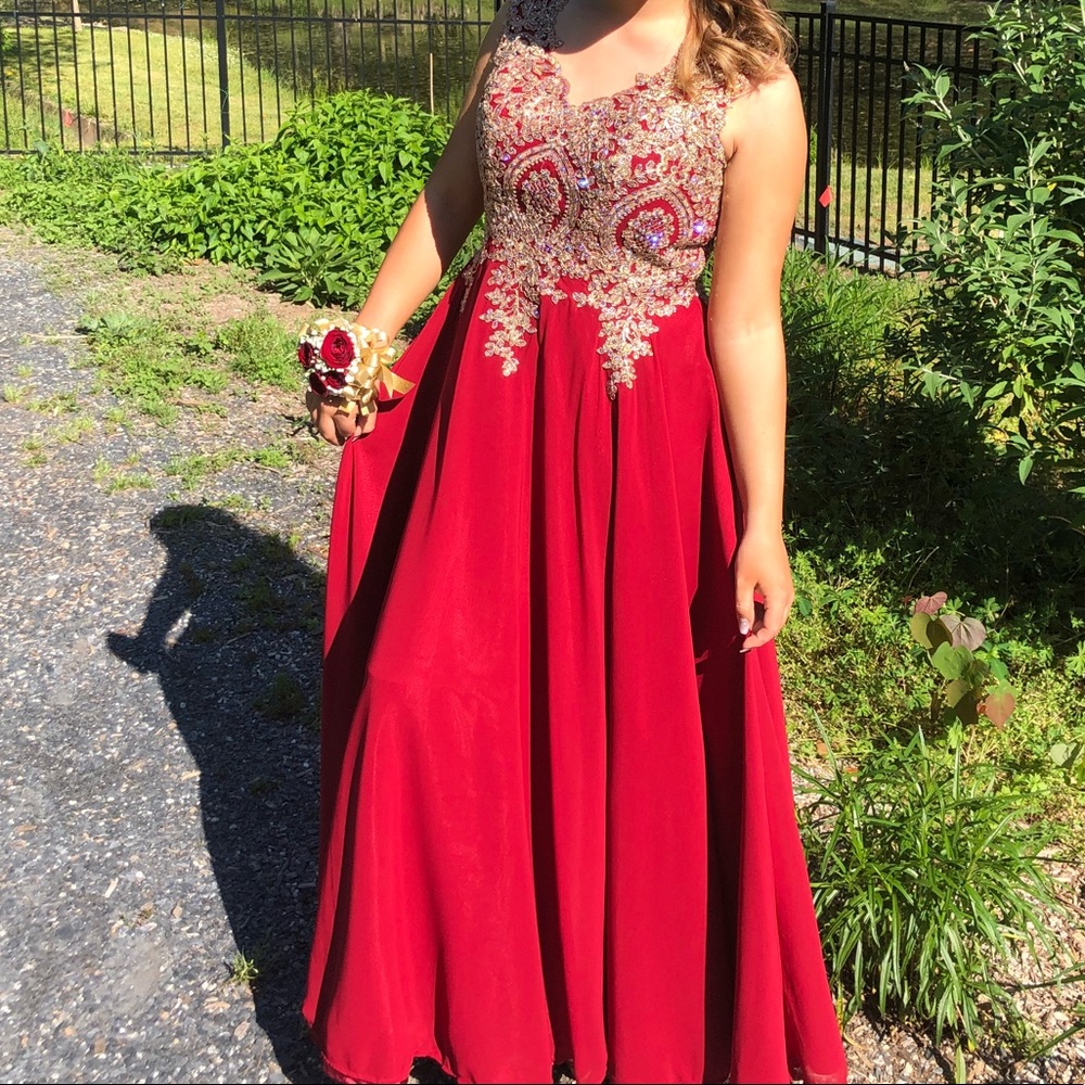 Red & Gold Prom Dress